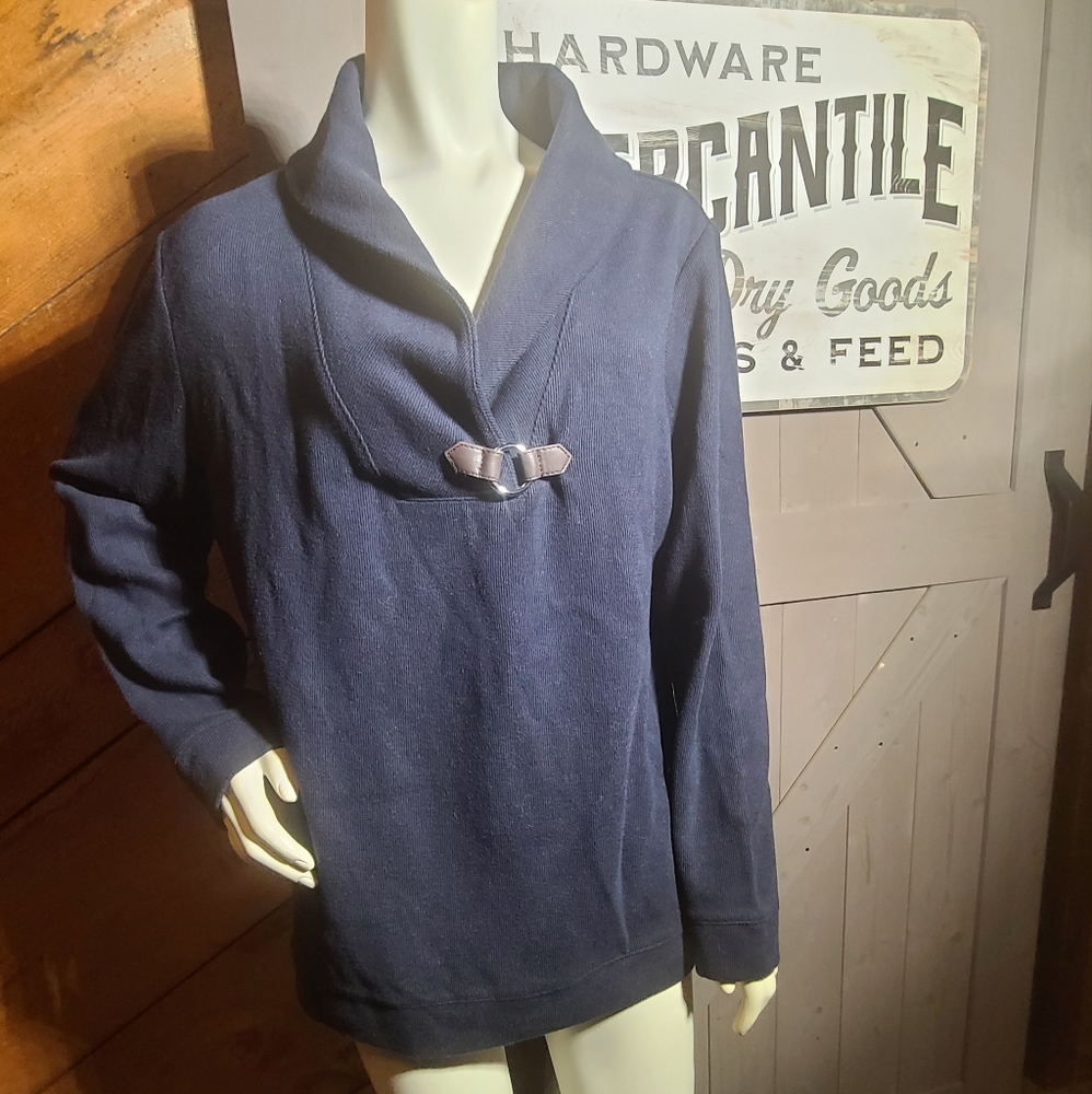 Karen Scott Sport navy blue sweater with buckle XL